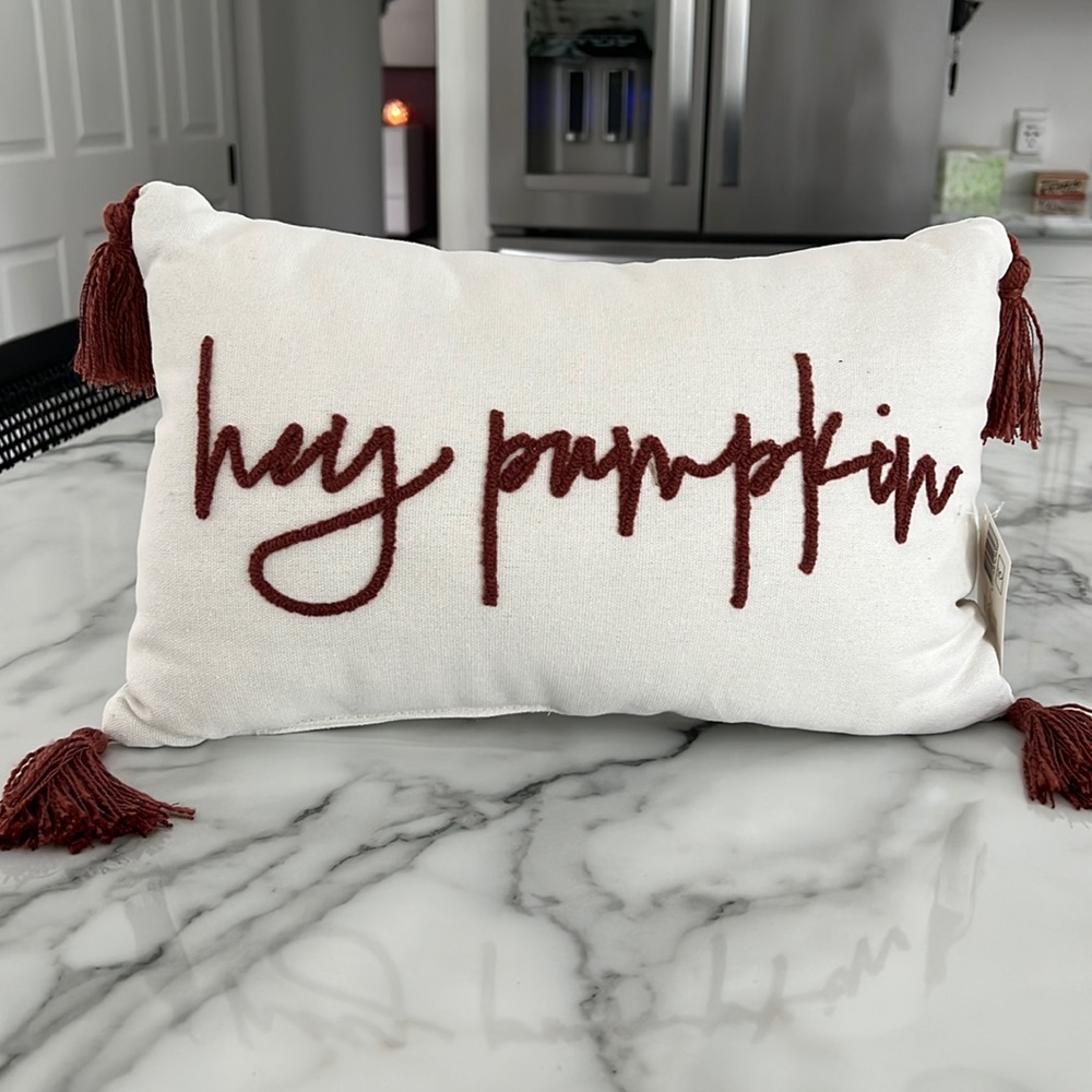 Target Bullseye 2023 - NWT - "hey pumpkin" Pillow w/Fringe Details